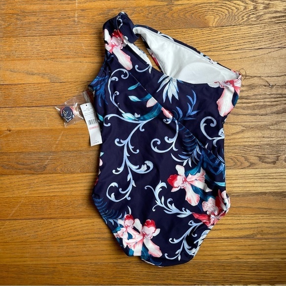 Carmen Marc Valvo Navy Floral One-Piece Swimsuit - Picture 4 of 7